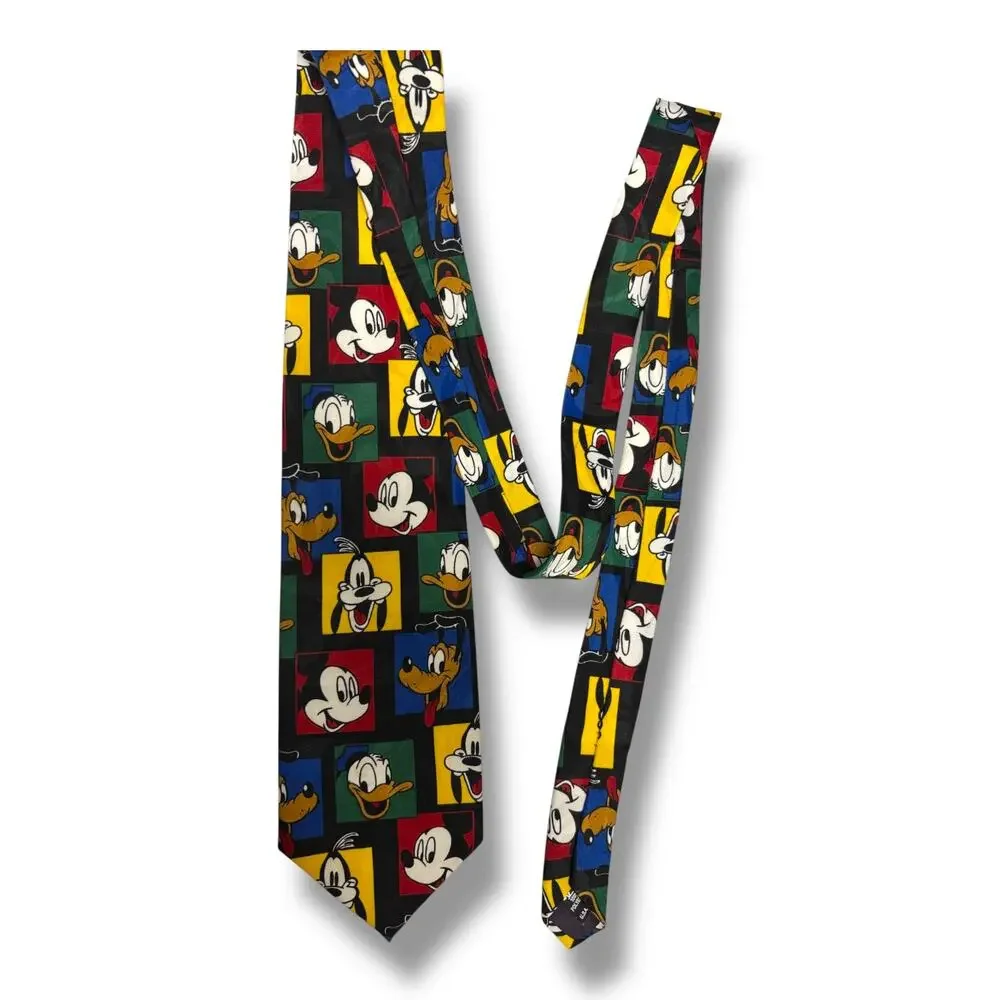 Vintage Disney Mickey Mouse Tie Goofy Donald Pluto Primary Colors Red Blue Green